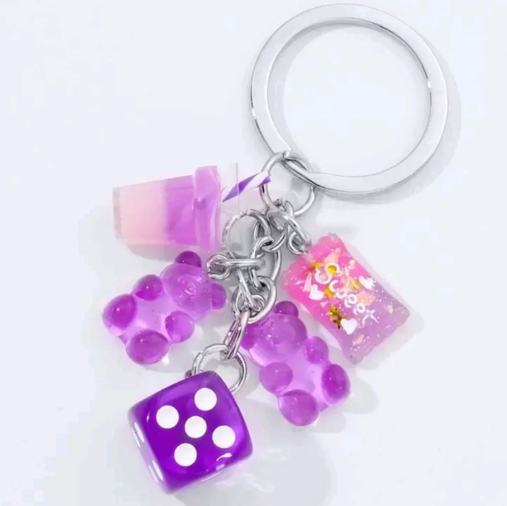 Resin‎ Dice & Mini Bears Drink Cup Candy Keychain Colorful & Playful Bag Charm
